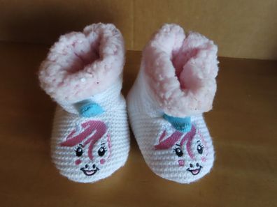 Schuhe für Babys weiß mit Einhorn innen rosa gefüttert 12 cm Sohlenlänge