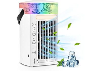 Yissvic 4-in-1 Mini Air Cooler mit 3 Geschwindigkeiten & LED-Lichtern für