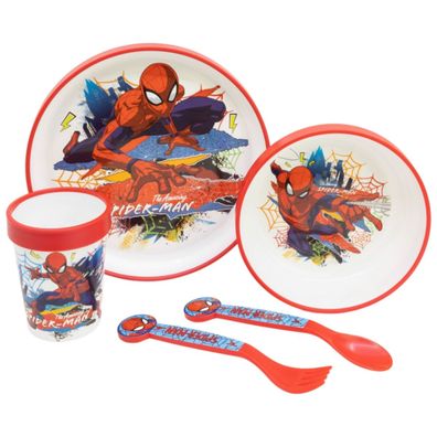 Spiderman Kindergeschirr Set 5-teilig Rutschfestes Ess-Set mit Teller, Schüssel,