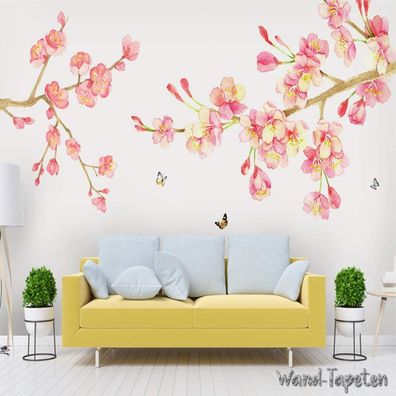 Romantische Aquarell Blumen Fototapete Landhaus Stil Wandbild Wohnzimmer 7241