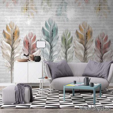 Bunte Feder Fototapete Handgemalt Modern Wandbild Wohnzimmer 7242