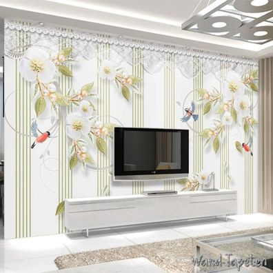 3D Fototapete Blumen Streifen Modern Luxus Wandbild Wohnzimmer Vlies Tapete 7244