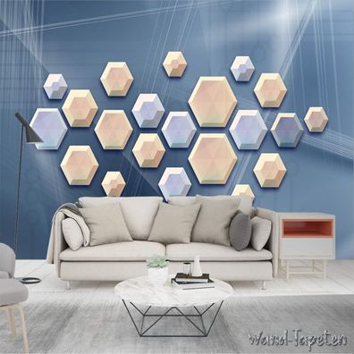 3D Geometrische Sechseck LED Fototapete Modern Minimalistisch Wohnzimmer 7246