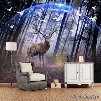 3D Wald Elch Fototapete Modern Wohnzimmer Wandbild Vlies Tapete 7247