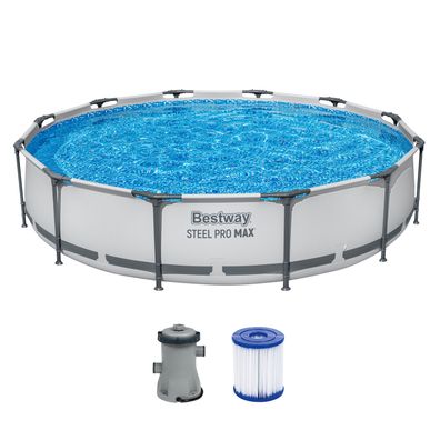 Steel Pro MAX™ Frame Pool Set mit Filterpumpe Ø 366 x 76 cm, lichtgrau, rund