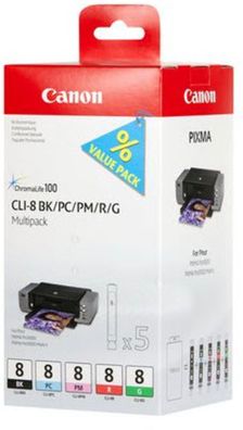 Canon Tintenpatrone CLI-8 Multipack (bk/pc/pm/r/g)