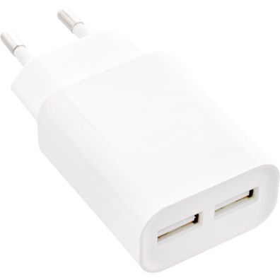 InLine® USB Ladegerät DUO, Netzteil 2-fach, Stromadapter, 100-240V zu 5V/2.1A, w