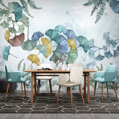 Handgemalte Ginkgo Blätter Wandtapete Modern Minimal Vlies 10308