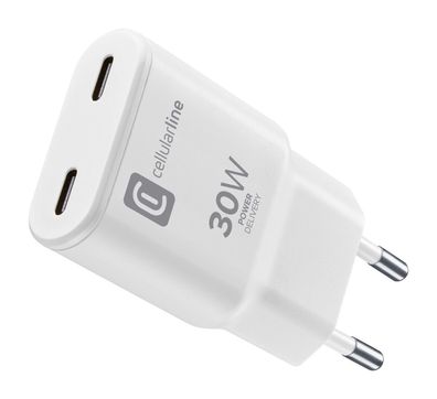 Cellularline USB-C Duo GaN Reiselader 30W White