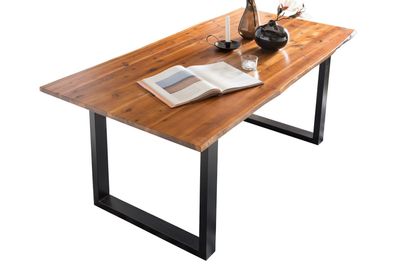 Esstisch 200 x 100 cm Metall und Akazie Cognac und Schwarz