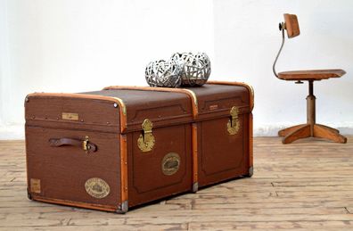 Truhe Kiste mit Deckel Antik Groß Alt Überseekoffer Vintage Braun Loft Groß Shabby