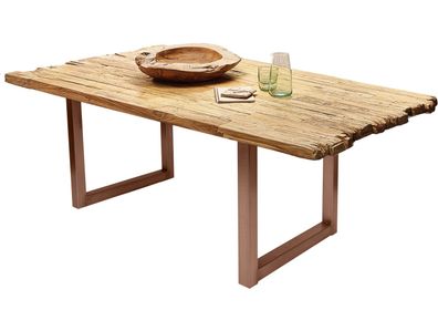 TABLES&Co Tisch 160x90 Recyceltes Teak Natur Metall Braun