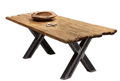 TABLES&Co Tisch 200x100 Recyceltes Teak Natur Metall Schwarz