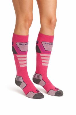 2 Paar Salomon S-PRO Merino Skisocken Damen Grau/Pink LD01 Wintersocken Ski Snowboard
