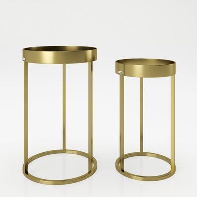 Playboy - Beistelltisch "MARY" im 2er Set, aus Metall, schwarze Glasplatte und Marmor