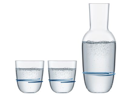 Zwiesel 2 Stück a 1 KAR 1382 Karaffe 0,75 + 2 BECHER 42 AURA BLAU 121694 + Geschen