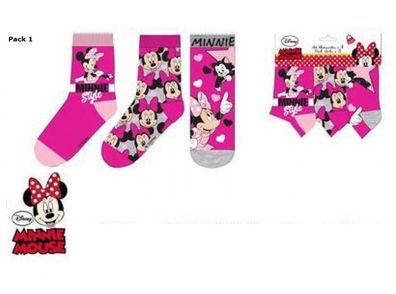 3 Paar Minnie Maus Disney Kinder Socken Mädchen Strümpfe Gr. 23-34 Baumwolle Neu