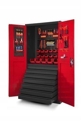 Werkzeugschrank TC007 Anthrazit-Rot 7 Schubladen Stahlblech