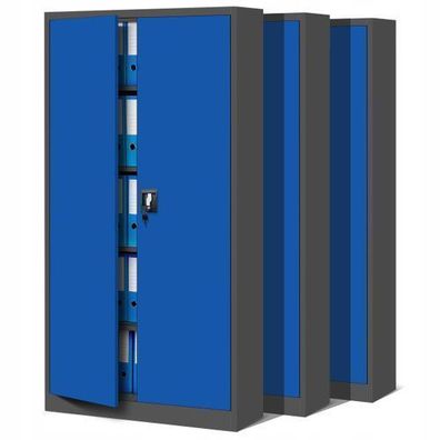 3er Set Aktenschrank Metallschrank Büroschrank 185 cm x 90 cm x 40 cm Anthrazit/Blau