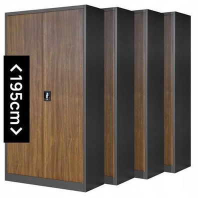 4er Set Aktenschrank Metallschrank Büroschrank 195 x 90 x 40 cm Anthrazit/Holzoptik