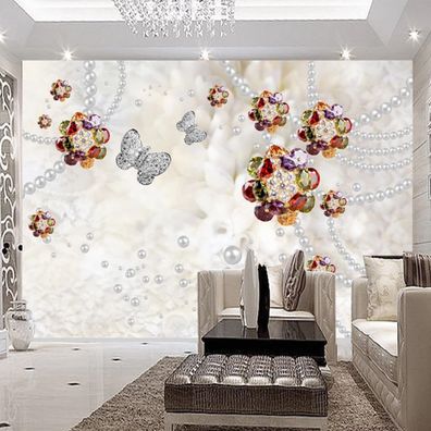 3D Luxus Fototapete Perlen Edelstein Blumen Wandbild Vlies geruchsfrei 10311