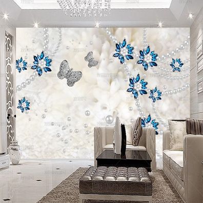 Designer Wandtattoo Perlen Edelstein Blume 3D Fototapete modern Wohnzimmer 10312