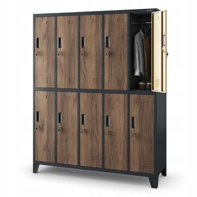 Umkleideschrank Spind Schließfachschrank 172x136x45 cm Anthrazit-Holzoptik