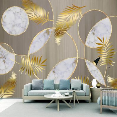 Fototapete Nordic Holz & Marmor Gold Blatt Wandbild - Vlies Tapete 10317