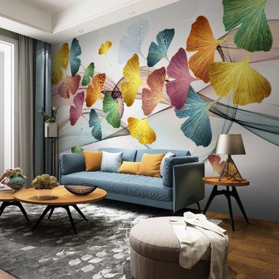 Designer Wandtattoo Handgezeichnete Ginkgo Blätter 3D Fototapete Modern 10320