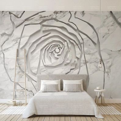 Designer Wandtattoo Weißer Marmor 3D Rosen Fototapete Elegant & Abziehbar 10323