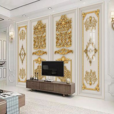 Premium 3D Wandtapete Goldene Blumen Relief Tapete Modern & Elegant 10333