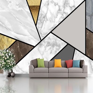 Fototapete Marmor Geometrie Gold Schwarz Tapete Wohnzimmer & Büro Wanddeko 10337