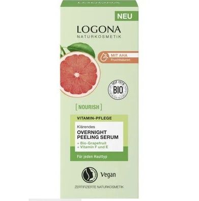 Logona Naturkosmetik - Klärendes Overnight Peeling Serum AHA, rapefruit & Vitamin E+F