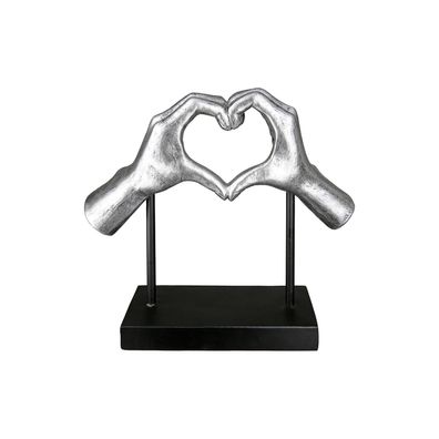 Gilde Skulptur, Herz, "Amour", Händemotiv, Kunstharz, silberfarben, VE 2, L. 8.5