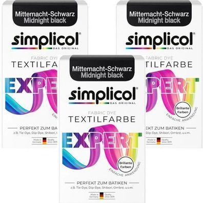 Simplicol Expert Textilfarbe - Mitternacht Schwarz, 3 x 150 g