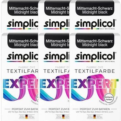 Simplicol Mitternacht-Schwarz Textilfarben - Expert 6 x 150 g