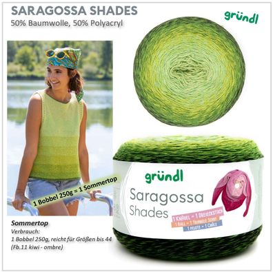 250g Gründl Saragossa Shades Farbverlaufsgarn Stricken Häkeln Baumwolle - grün