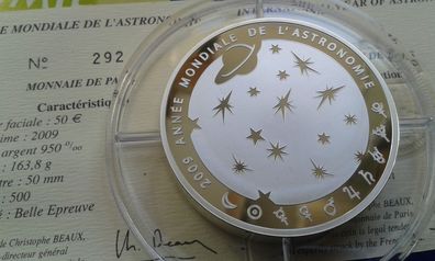 Original 50 euro 2009 Frankreich Astronomie 5 Unzen Silber PP proof