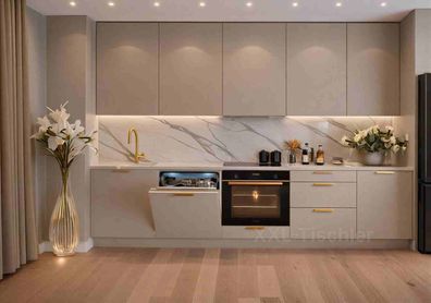 Küchenzeile Linea DW 290 Kaschmir Matt-Soft Close- Premium Box- Einbauküche 2,9 m