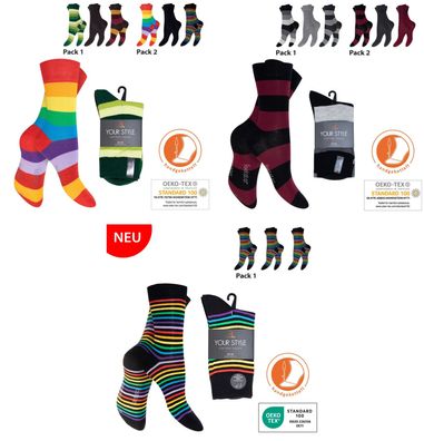 3 Paar Damen Socken bunt geringelt - Damenstrümpfe Mädchen Socken Ringel bunt Baumwol