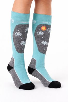 Salomon Wintersocken Damen/Mädchen Merino 2 Paar Ski Socken Acce Blau Grau Skisocken