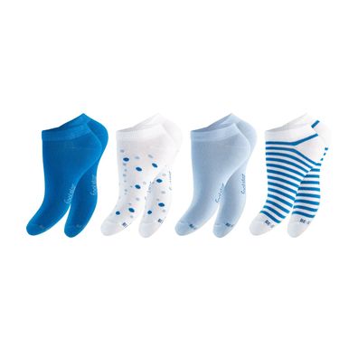 4 Paar Damen Sneaker Socken Füsslinge Söckchen Blau Gepunktet & Geringelt