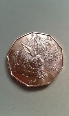 5 euro 2016 Österreich Ostern Dürers Feldhase Kupfer 5€ 2016 Feldhase von Dürer