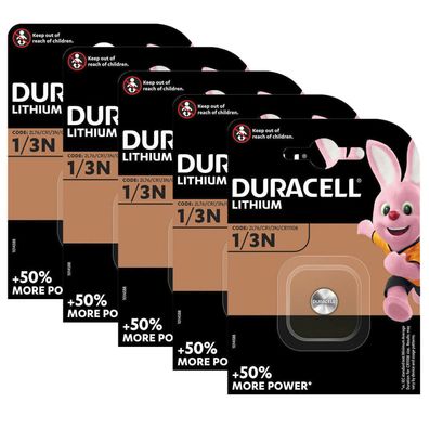 5x Duracell Knopfzelle Batterie Lithium CR1/3N 2L76 CR11108 3V 1er Blister