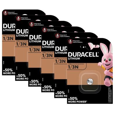 6x Duracell Knopfzelle Batterie Lithium CR1/3N 2L76 CR11108 3V 1er Blister