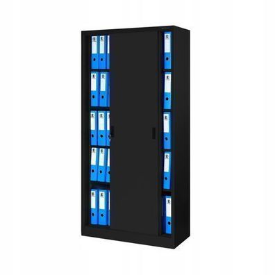 Aktenschrank Büroschrank mit Schiebetüren Stahlblech Fachböden 185x90x40 cm Schwarz