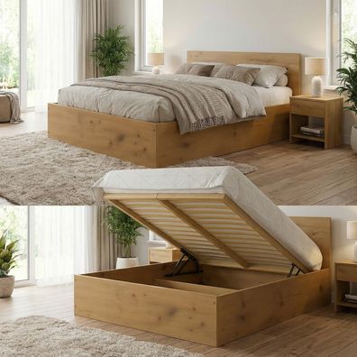 Bett mit Lattenrost Jugendbett Doppelbett mit/ohne Matratze Bettkasten Eiche