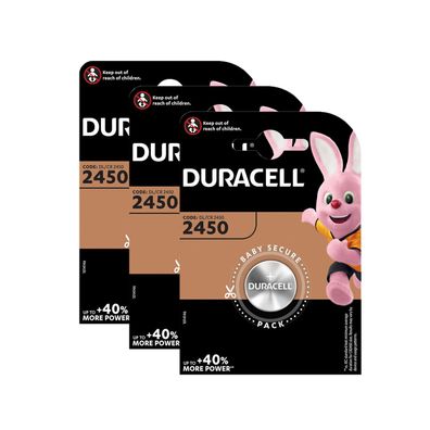 3x Duracell Specialty CR 2450 3V Lithium Batterie Knopfzelle DL2450 im Blister