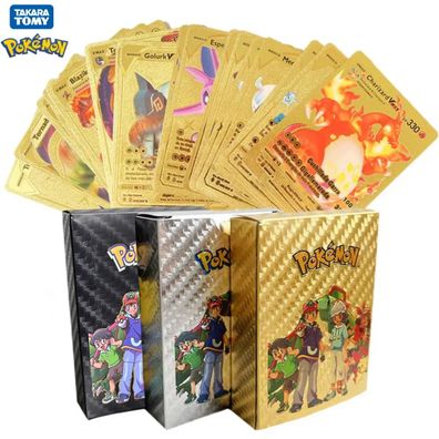 Metall Pokmon Karten Gold VMAX GX Mewtwo Charizard Pikachu Seltene Sammlung Geschenk