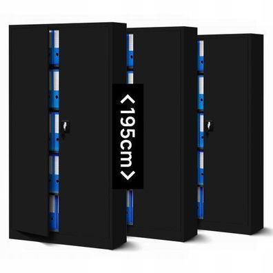 3er Set Aktenschrank Metallschrank Büroschrank 195 x 90 x 40 cm Schwarz